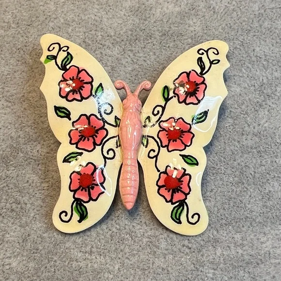 West Germany Butterfly Brooch - Pink and Cream - Picture 2 of 6